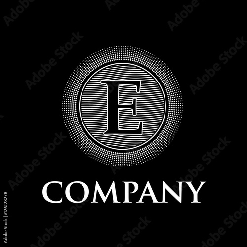 Elegant vector monogram initial letter E with sun and waves, bla