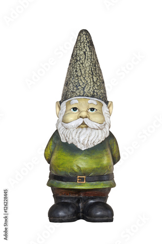 Closeup of Gnome with sparkled hat and green suit with no background/Gnome in green suit on isolated background