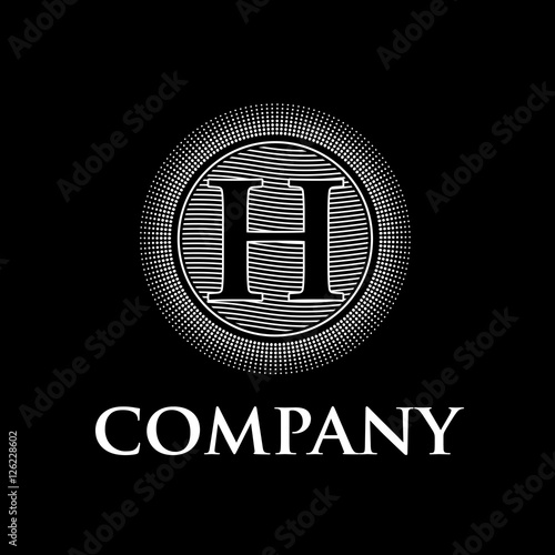 Elegant vector monogram initial letter H with sun and waves, bla