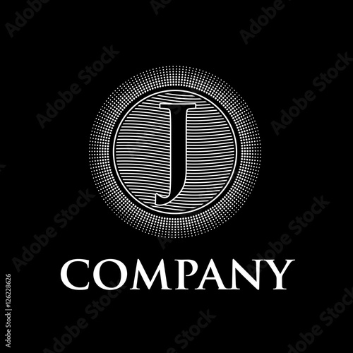 Elegant vector monogram initial letter J with sun and waves, bla