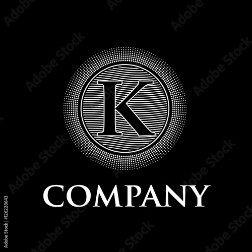 Elegant vector monogram initial letter K with sun and waves, bla