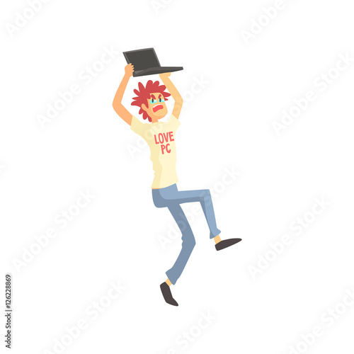 Programmer Angry Holding Lap Top Above Head Funny Character