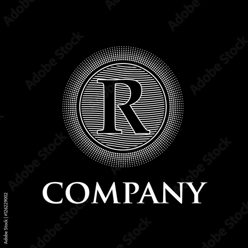 Elegant vector monogram initial letter R with sun and waves, bla