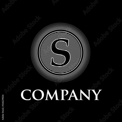 Elegant vector monogram initial letter S with sun and waves, bla