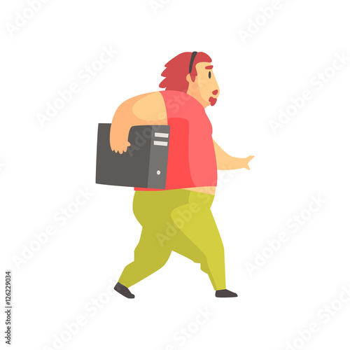 Programmer Walking Holding System Unit Funny Character