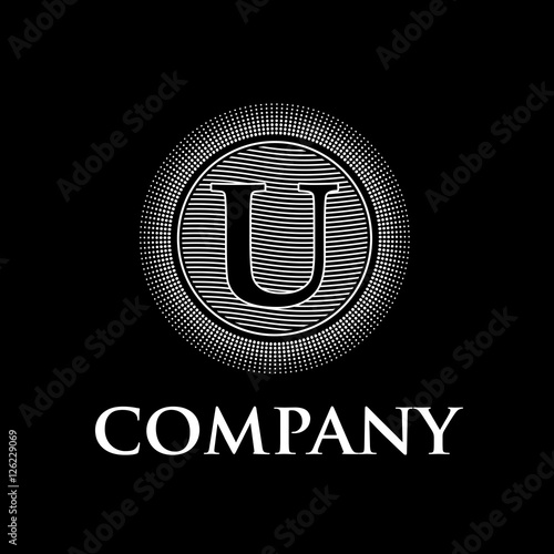 Elegant vector monogram initial letter U with sun and waves, bla