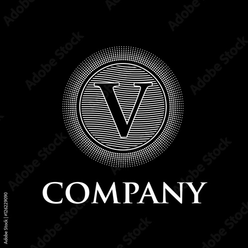 Elegant vector monogram initial letter V with sun and waves, bla