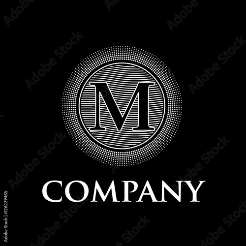 Elegant vector monogram initial letter M with sun and waves, bla
