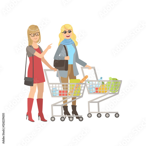 Two Girlfriends Shopping In Grocery Shop