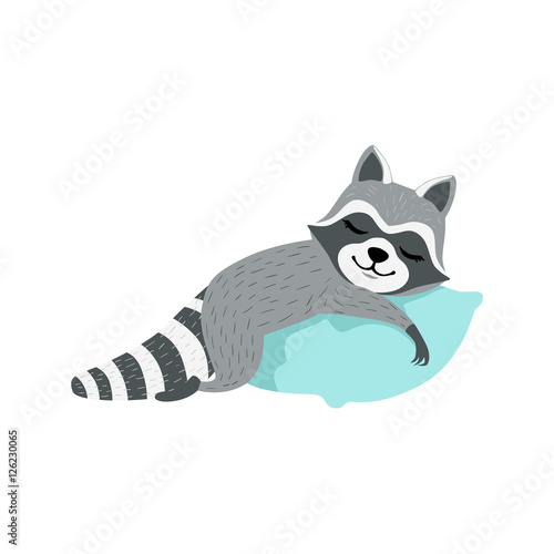 Cute Raccoon Character Sleeping On The Pillow