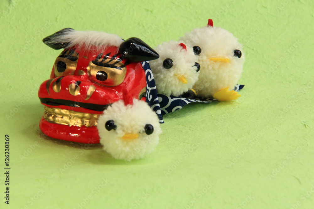 年賀状素材 唐獅子とひよこ Stock Photo Adobe Stock