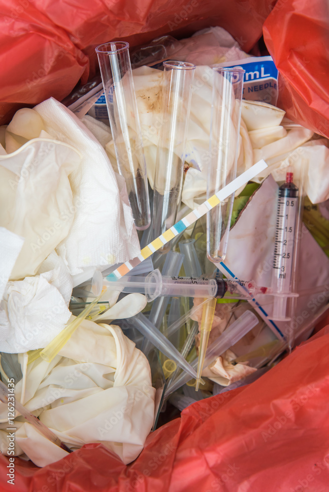 Correct Infectious waste in hospital,Needle and syringes in sharps