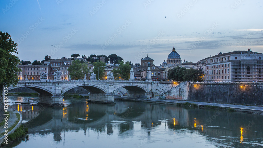 The night is near. A bridge in Rome, near Vatican