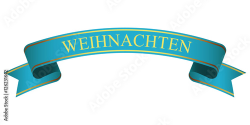 blaue Schleife mit dem Wort "Weihnachten"