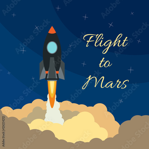 Space rocket launch. Vector illustration with flying rocket. Space travel. Project development. Creative idea.
