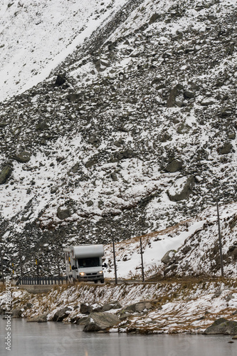 mobile home in winter weather in the moutains