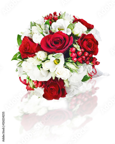 Colorful flower wedding bouquet for bride isolated on white background.