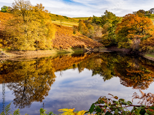 Autumn colours on Fermilee Reservoir, The Goyt Valley, Peak District, UK