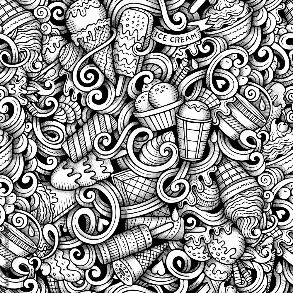 Cartoon hand drawn ice cream doodles seamless pattern Cartoon hand drawn ice cream doodles seamless pattern