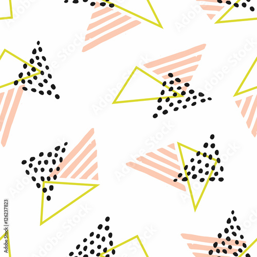 Abstract seamless patten with geometric shapes in pink, green and black