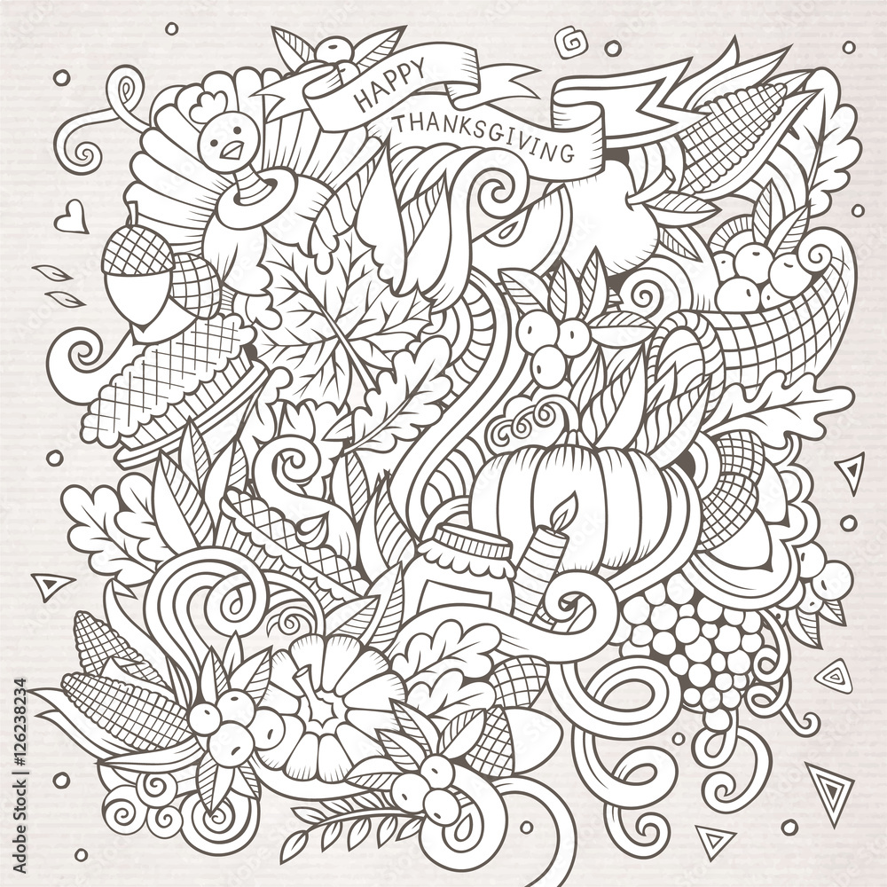 Cartoon vector hand-drawn Doodle Thanksgiving. Sketchy design Cartoon vector hand-drawn Doodle Thanksgiving. Sketchy design