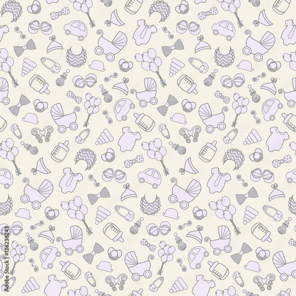 baby background. Vector seamless pregnancy pattern. for Baby Shower.  outline Stock Vector