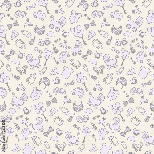 baby background. Vector seamless pregnancy pattern. for Baby Shower. outline