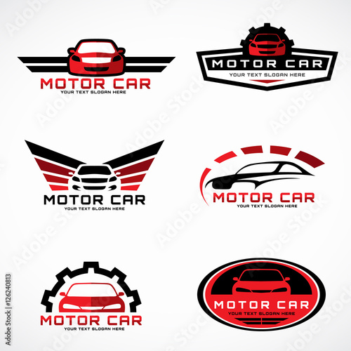 Red and black car wings logo for business and service vector set design