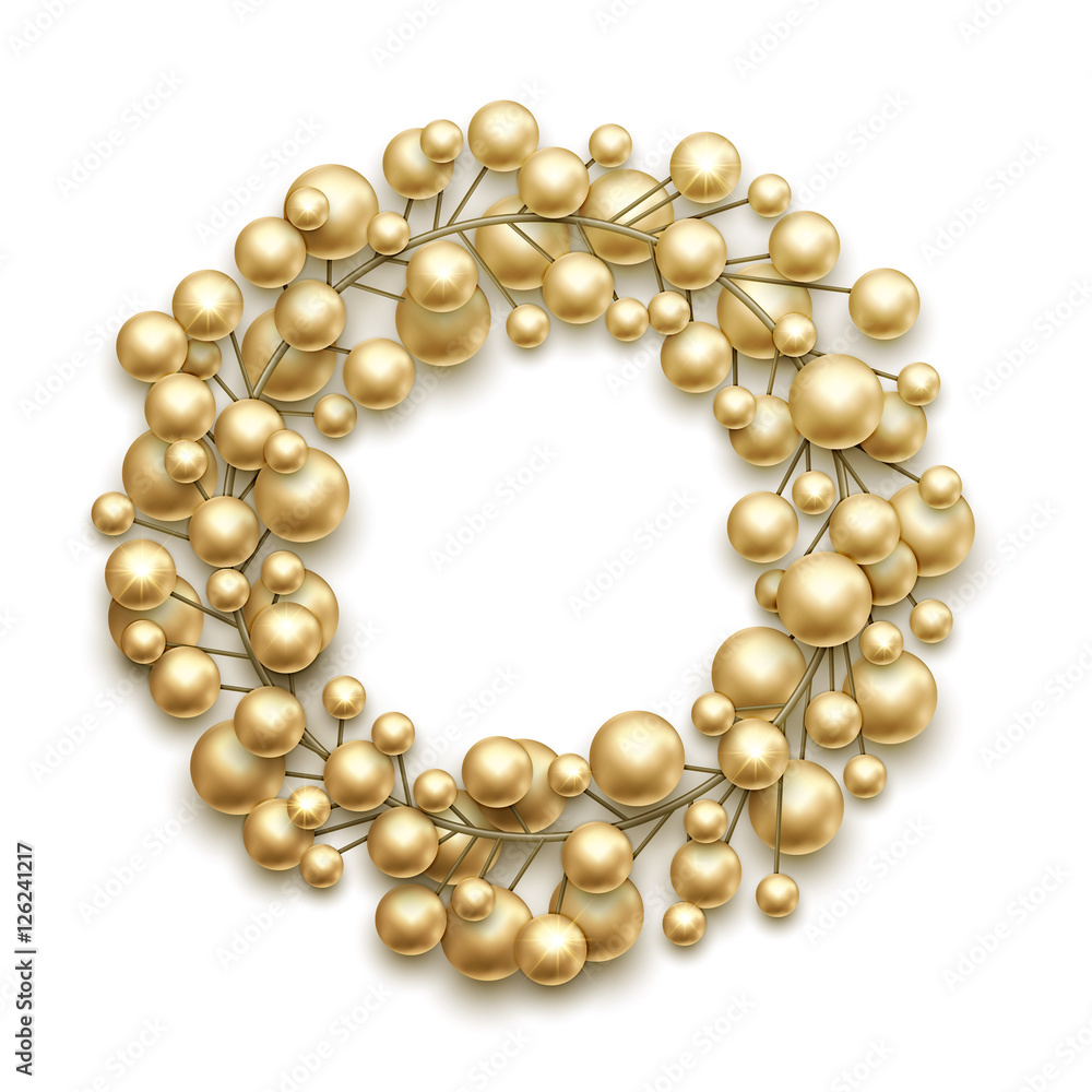 Christmas wreath. Golden glass ball ornaments Christmas wreath. Golden glass ball ornaments