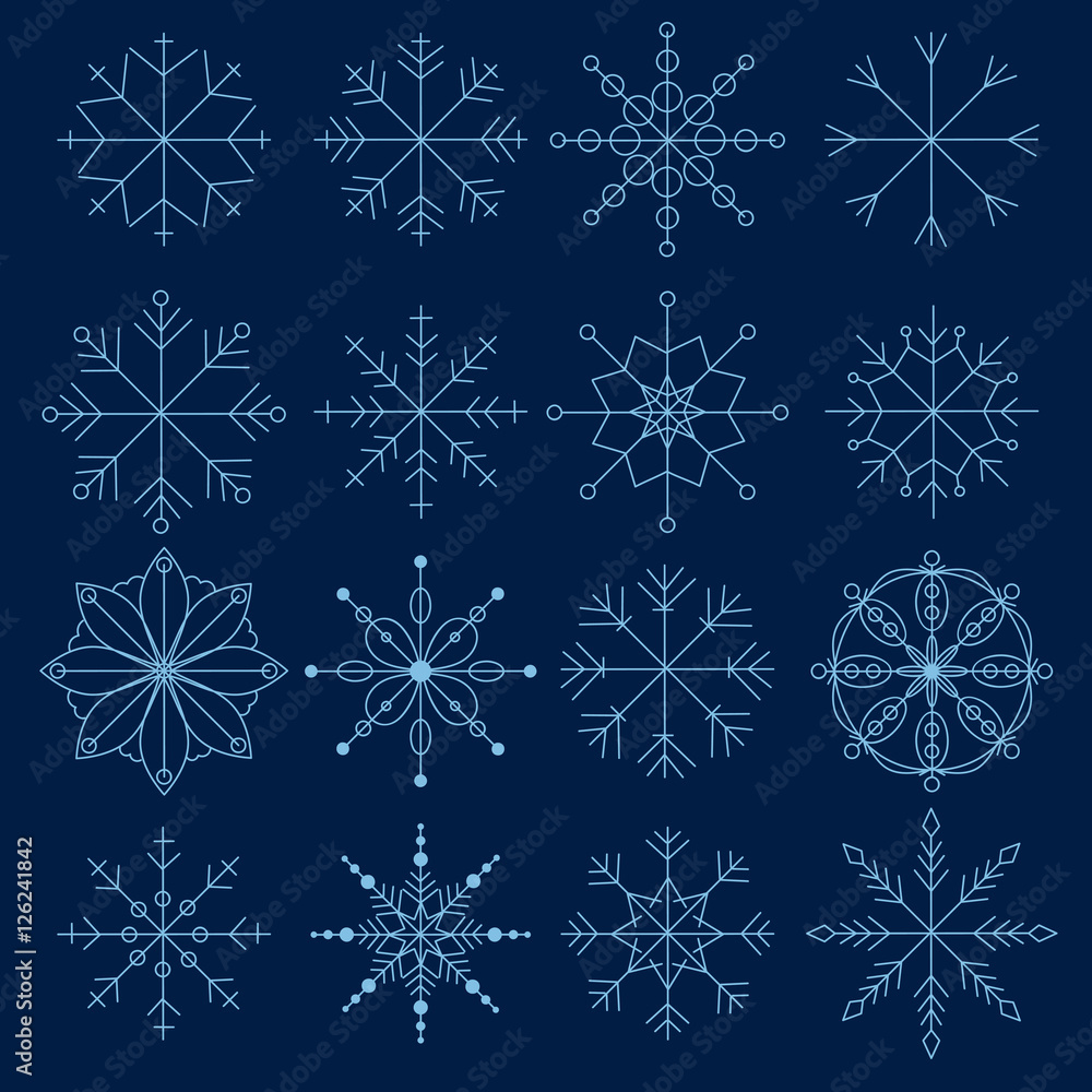 Snowflakes collection painted by hand. Snowflakes collection painted by hand.
