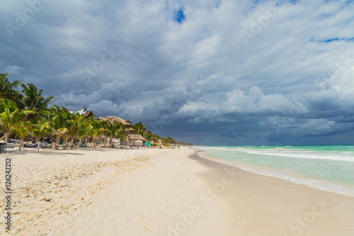 Beautiful beach. Storm sky over the sea  Tulum  Mexico