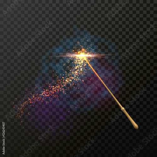 Obraz na plátně Magic wand with magical sparkle glitter light trail trace