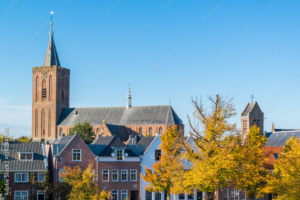 Church in autumn, Naarden, Netherlands - horizontal