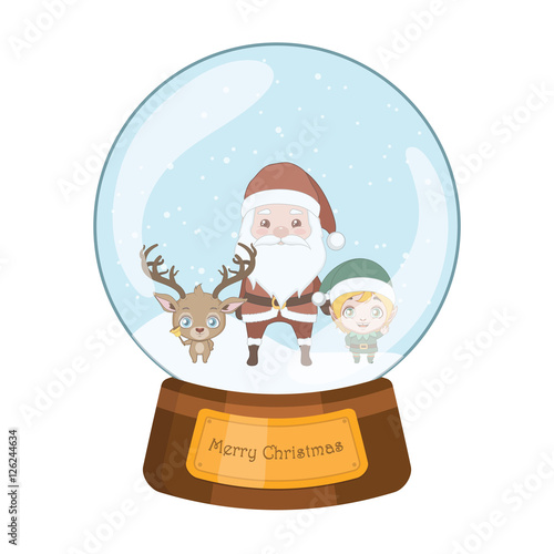 Lovely snowglobe with reindeer, Santa and elf helper inside