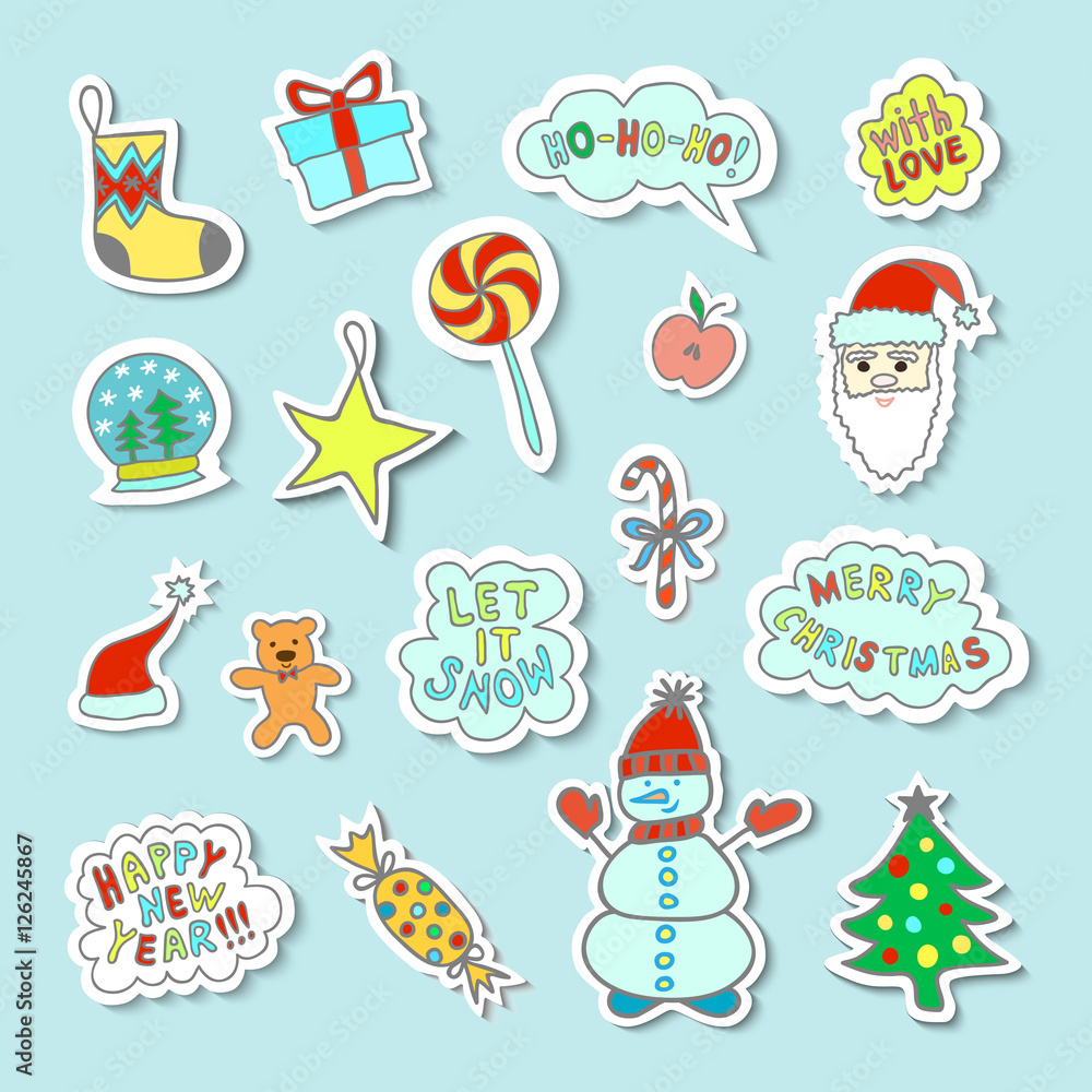 Set Of Cartoon Christmas Stickers 2