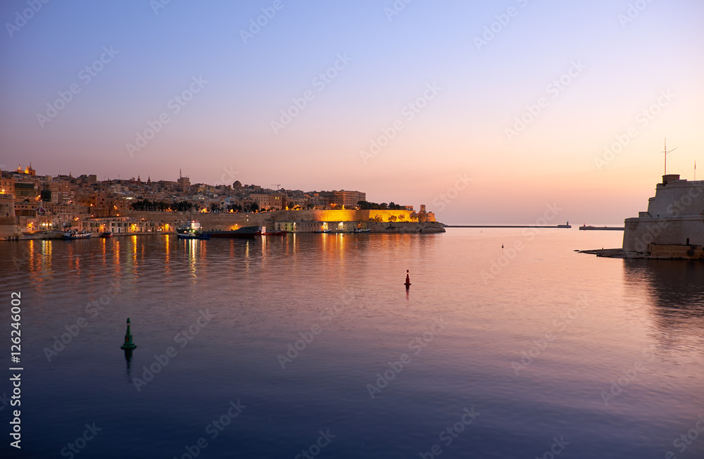 The early morning view of the Grand Harbour (Port of Valletta). Malta
