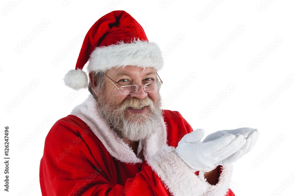 Naklejka premium Santa claus with hands cupped