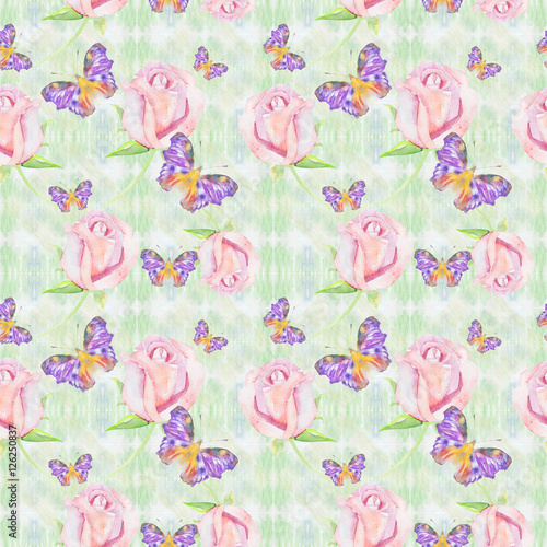 Wallpaper Mural gentle background, roses fall, wallpaper, butterflies fly Torontodigital.ca