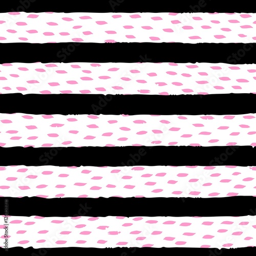 Minimalistic seamless vector texture for print and web. Vintage black stripes and pink strokes. 
