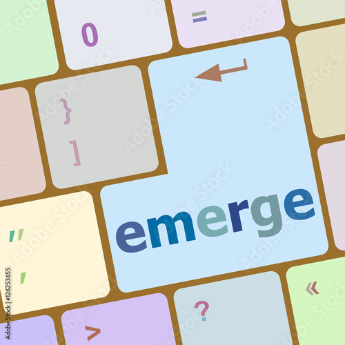 Photo emerge word on keyboard key, notebook computer button