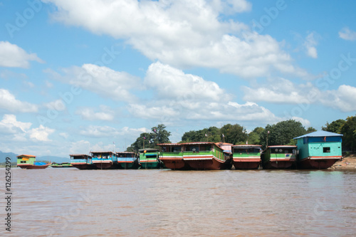 Boats park on Ban Ton Phung dock,Laos
