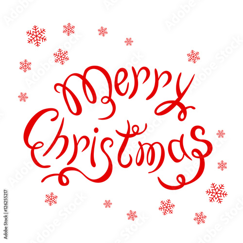 Merry Christmas and snowflakes on white background