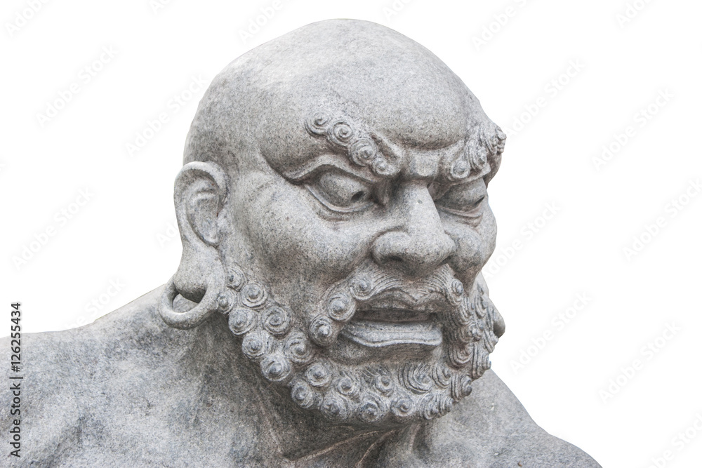 Statue Angry Man in Chinese Temple isolated with clipping path