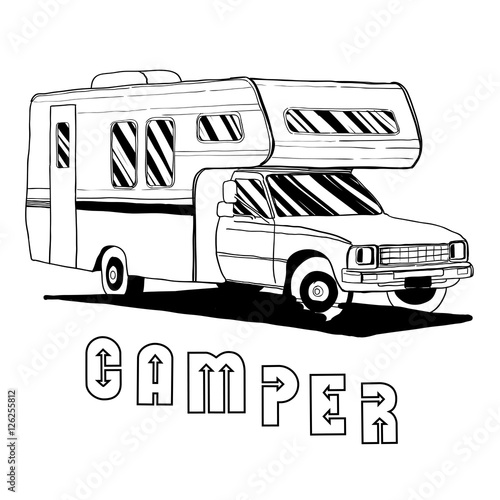 illustration of isolated Hand Drawn, doodle Camper, car Recreati photo