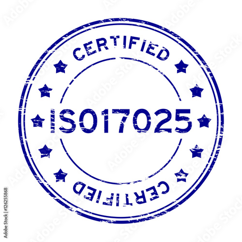 Grunge blue ISO 17025 certified round rubber stamp