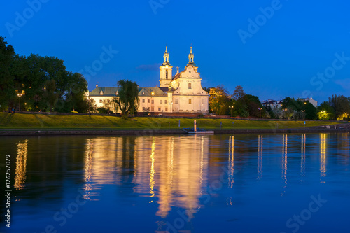 The Church of St. Stanislaw, Kosciol na Skalce, Church on the Rock, in Krakow at night, Poland © neirfy