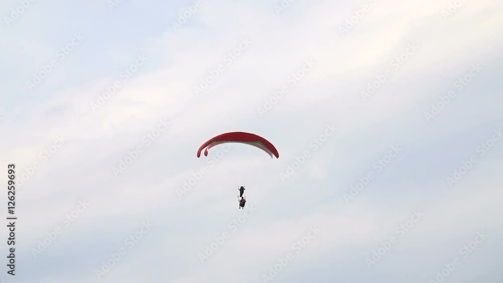 Two Paraglider in Flight Over a Mountain Ridge Summer Day Two Paraglider in Flight Over a Mountain Ridge Summer Day