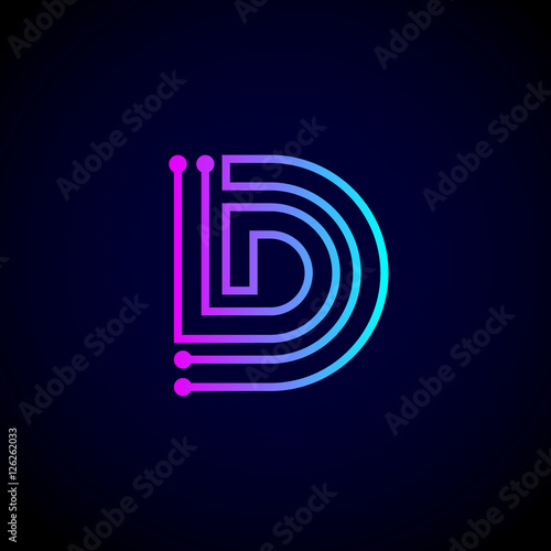 Letter D logo design template,Technology abstract dot connection vector logo