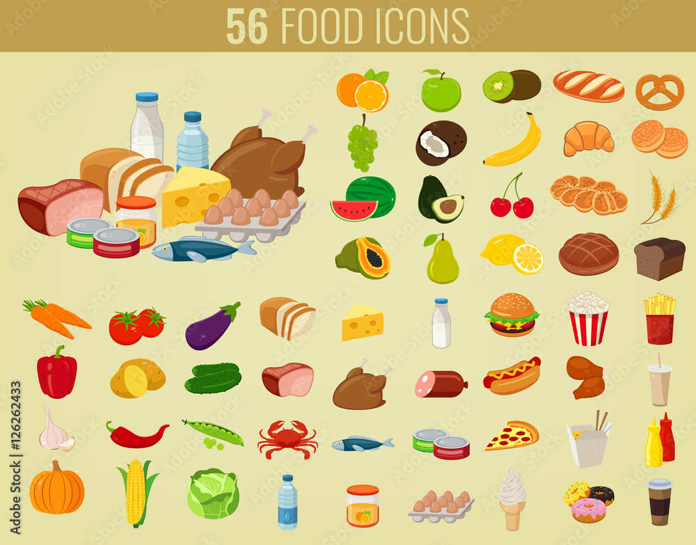 Food and drinks icons set. Flat design icons. Vector