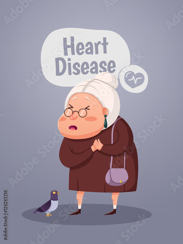 Old woman having Heart Attack, Cartoon Character